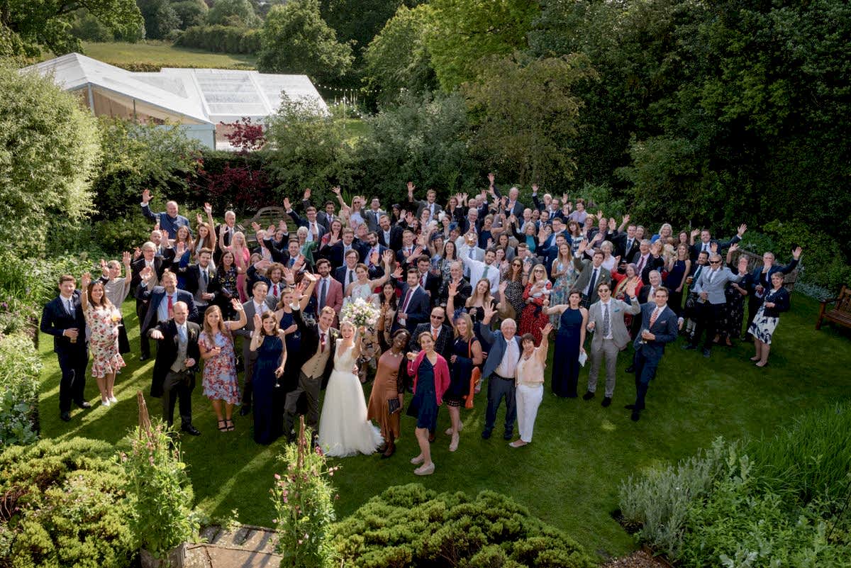 Photo of everyone at a wedding in Geddington, Northants