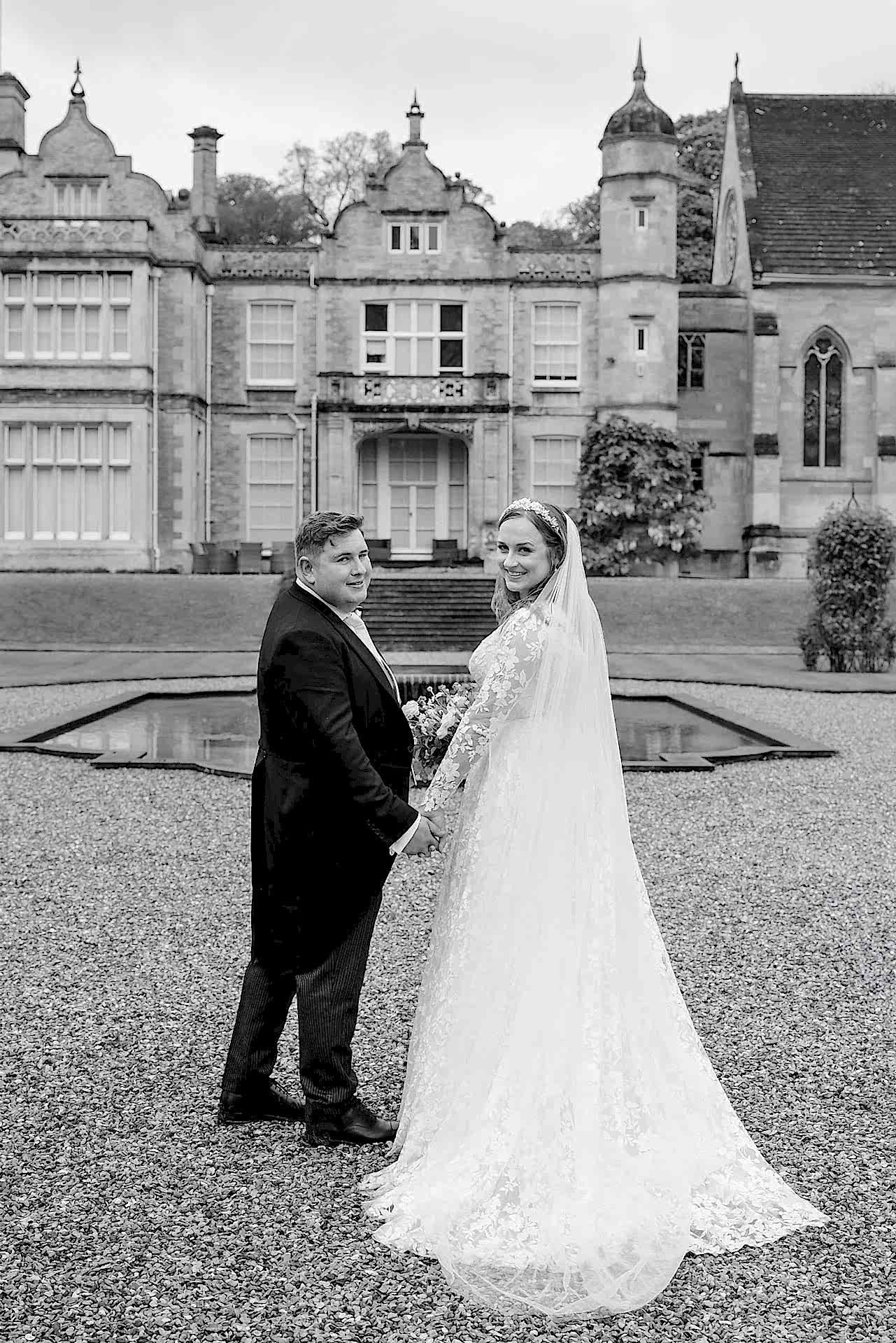 Bride and groom outside Exton Park Hall
