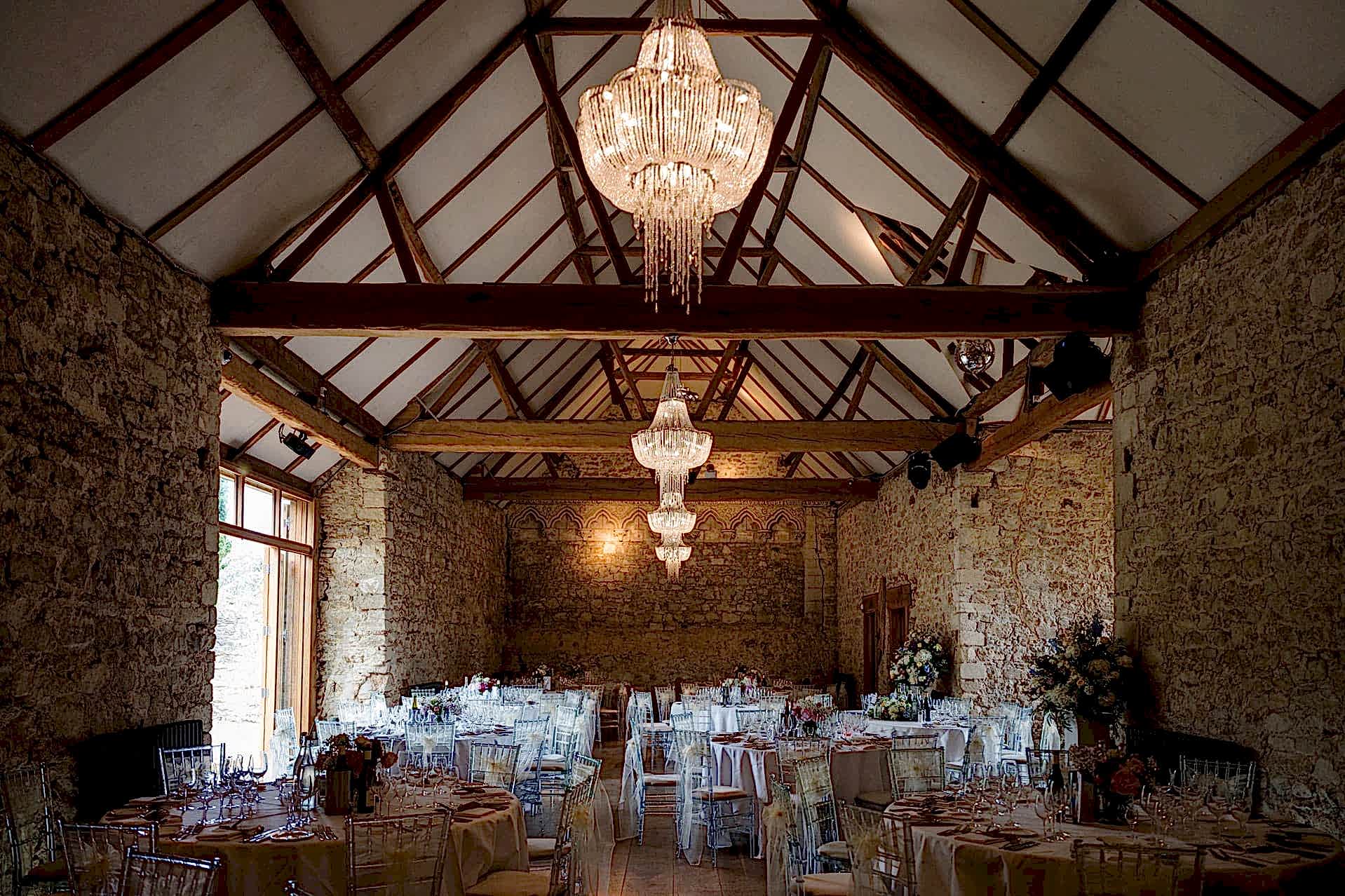 The Monk's Refectory at Notley Abbey set ready for a wedding breakfast