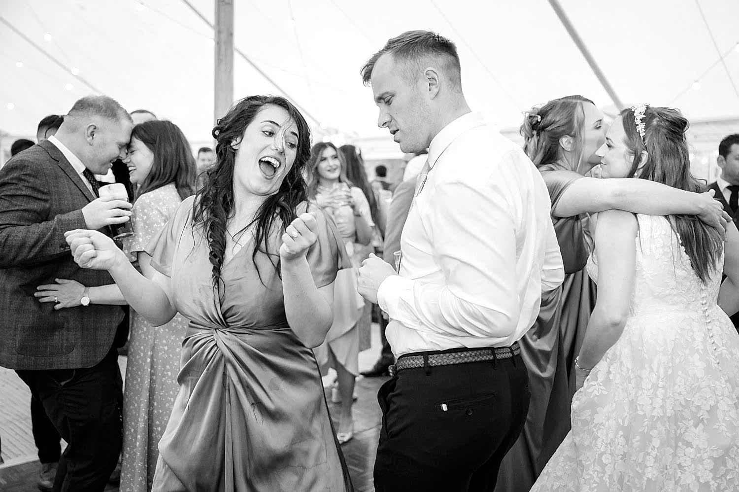 Wedding guests dancing